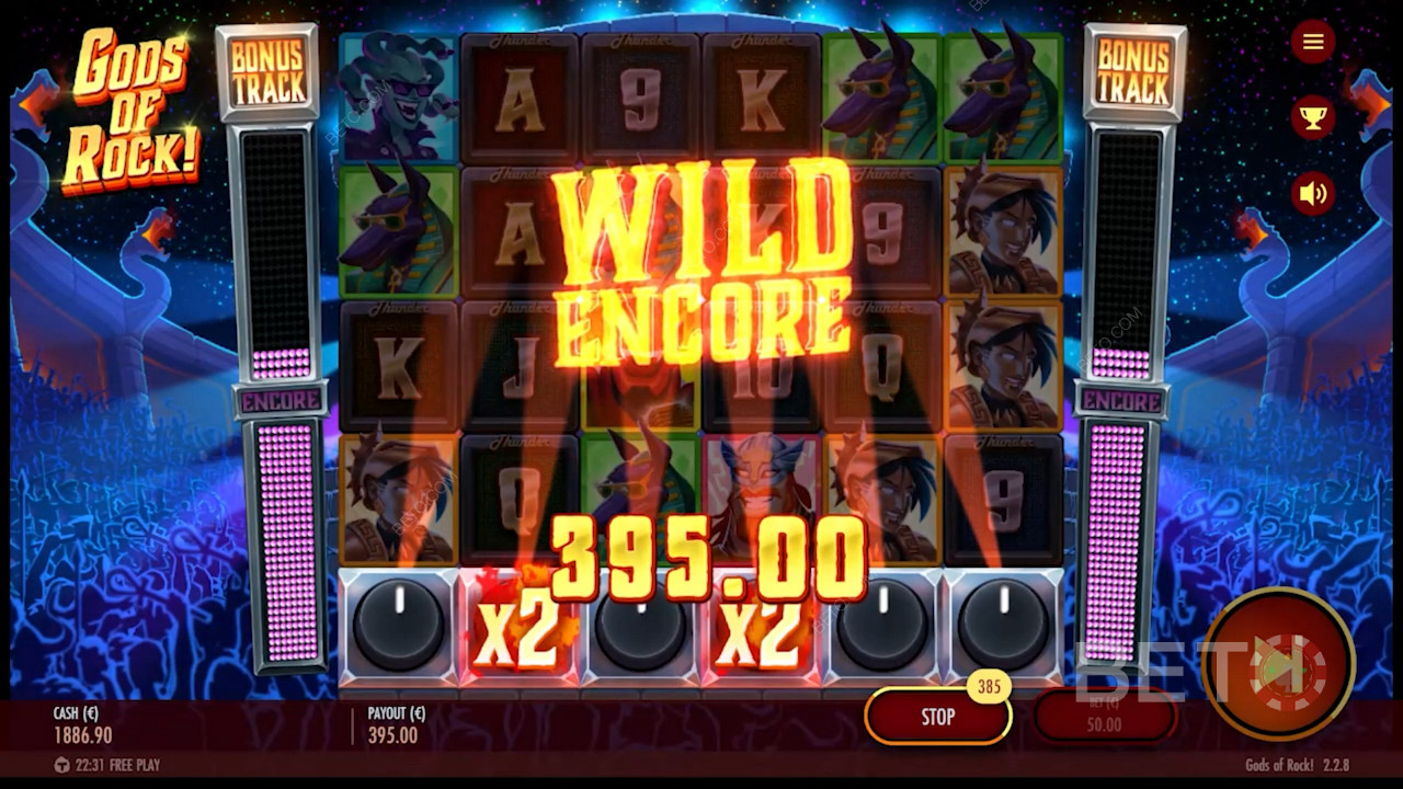 Fyll måleren til et visst nivå og vinn 1 til 3 Charged Wilds i spilleautomaten Gods of Rock