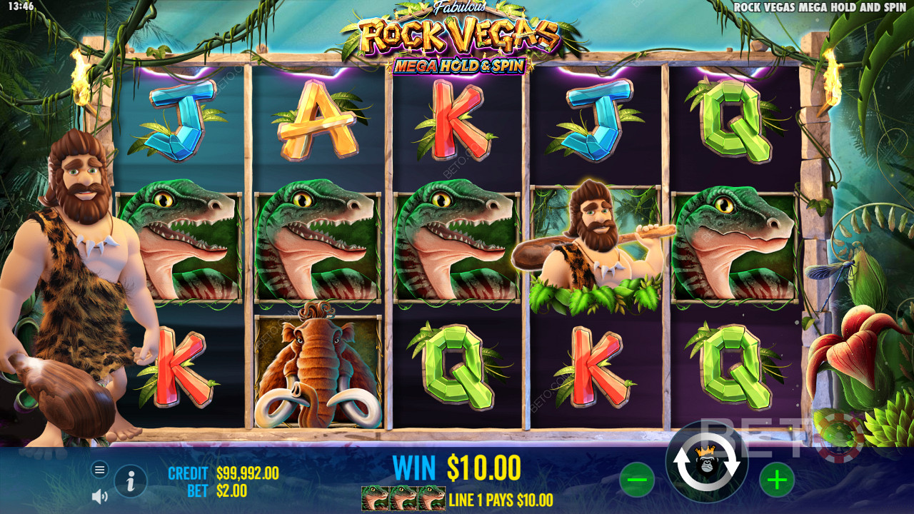Besøk farlige dyr og tidlige mennesker i spilleautomaten Rock Vegas