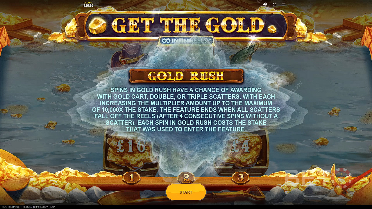 Land 3 eller flere Gold Cart Scatters for å starte Golden Rush-timen.
