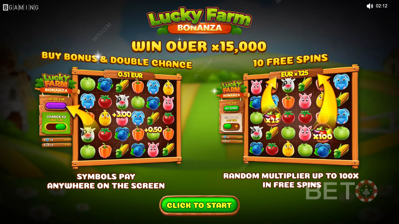 Nyt multiplikatorer, dobbel sjanse og gratisspinn i kasinospillet Lucky Farm Bonanza