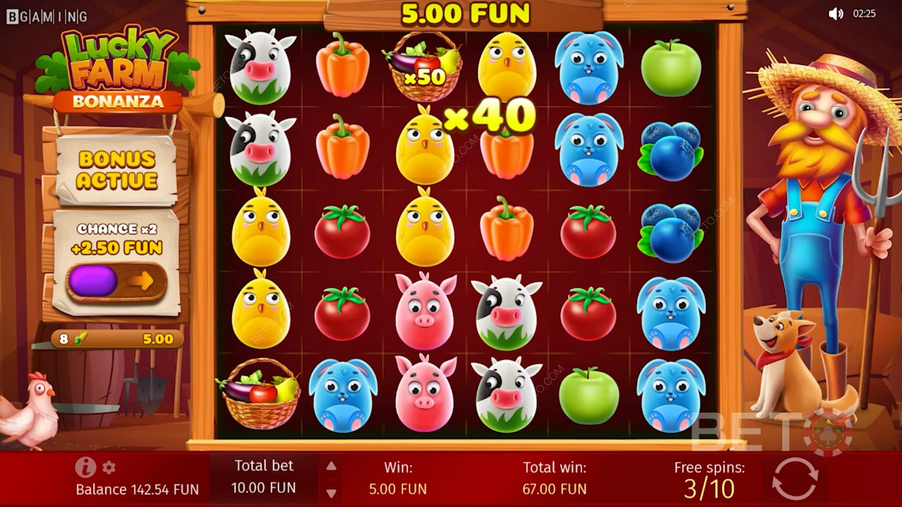 Få glede av multiplikatorer i gratisspinnene i Lucky Farm online spilleautomat