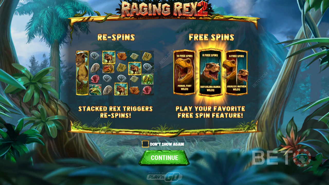 Nyt Respins og 3 typer gratisspinn i spilleautomaten Raging Rex 2