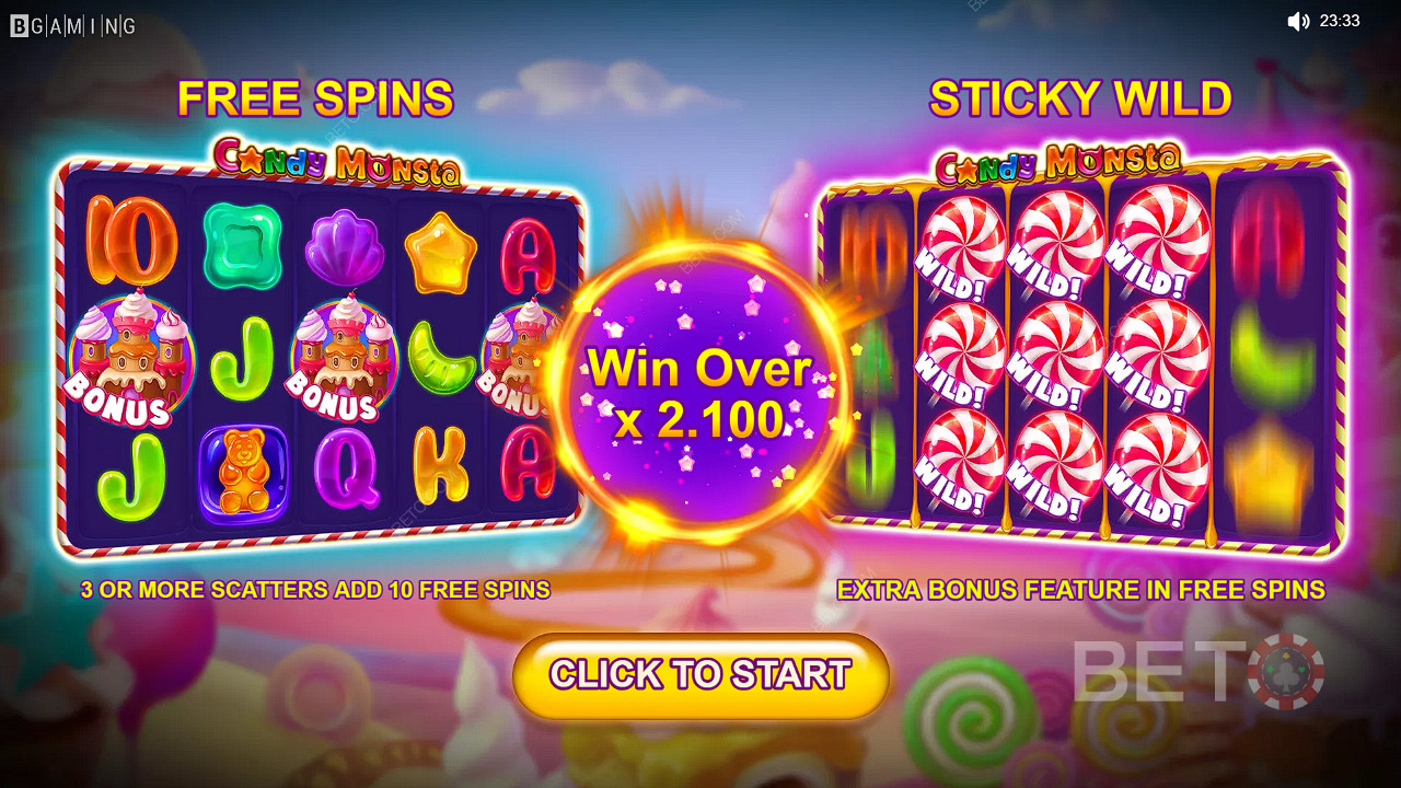 Spill Candy Monsta Slot - nå og få sjansen til å vinne pengepremier til en verdi av 1 000 ganger totalinnsatsen
