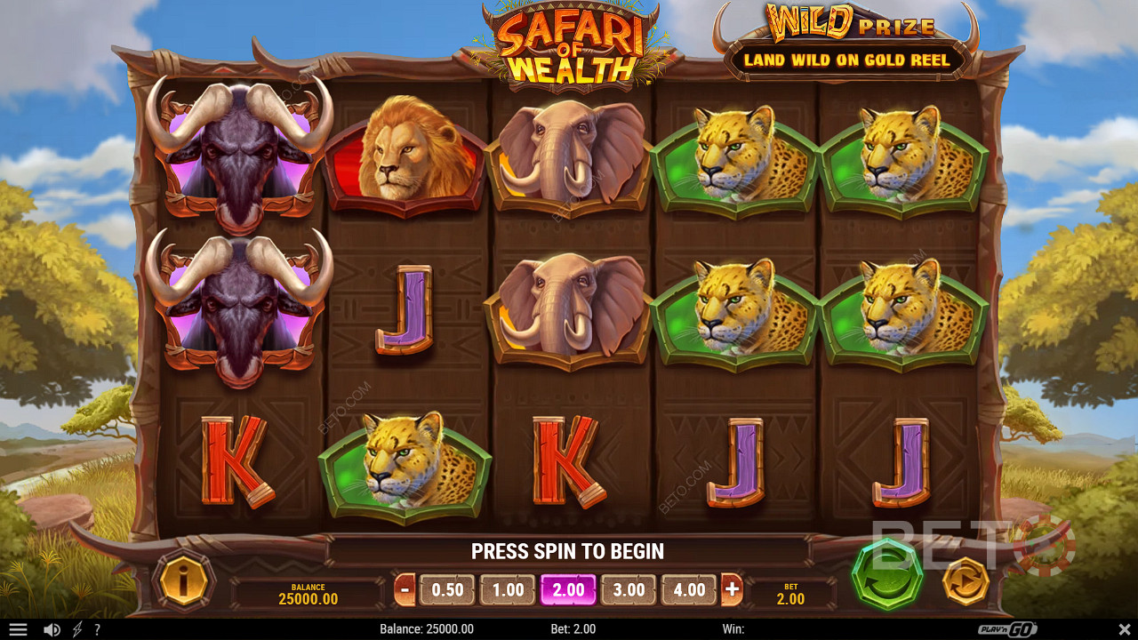 Nyt et eventyr i naturen i spilleautomaten Safari of Wealth.