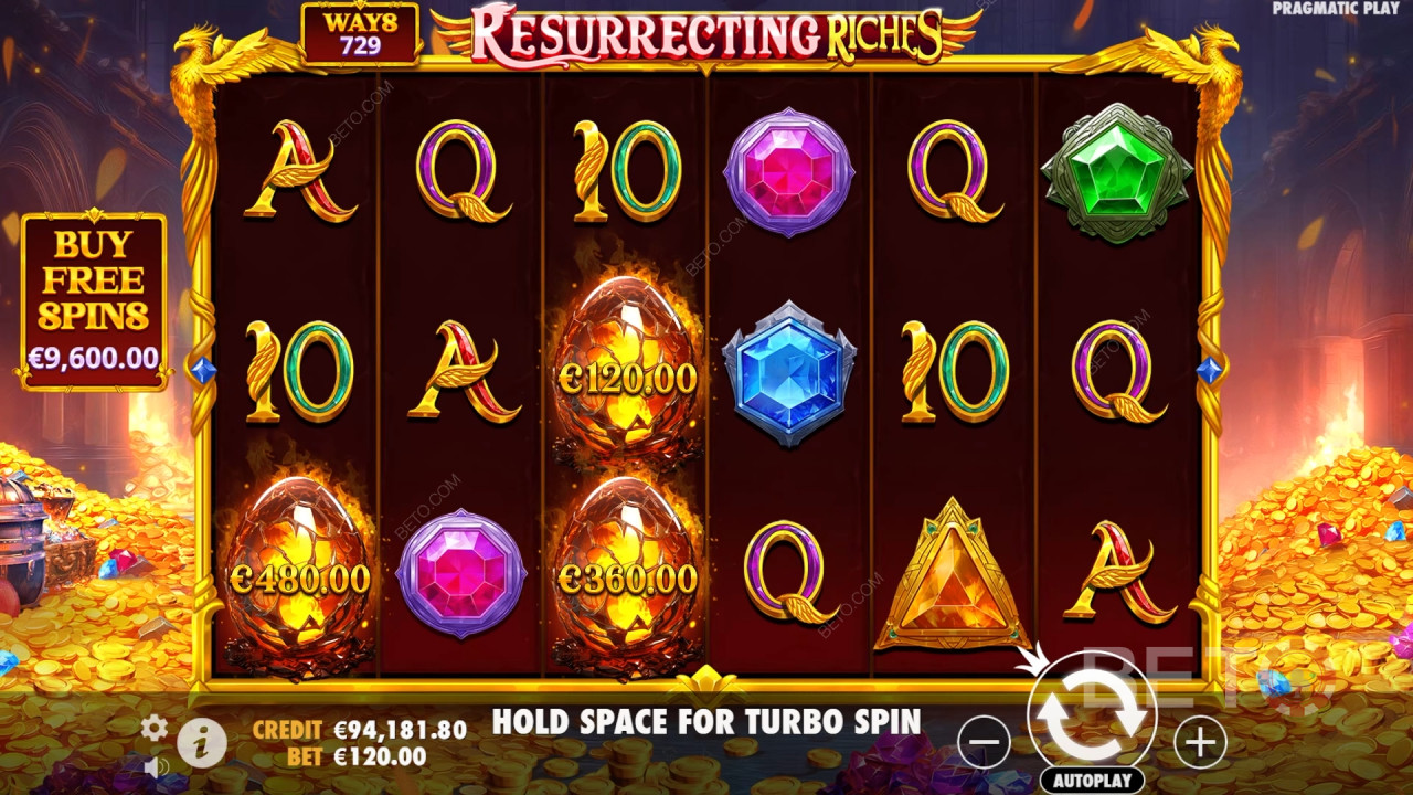 Vinn 4000 ganger innsatsen din i spilleautomaten Resurrecting Riches!