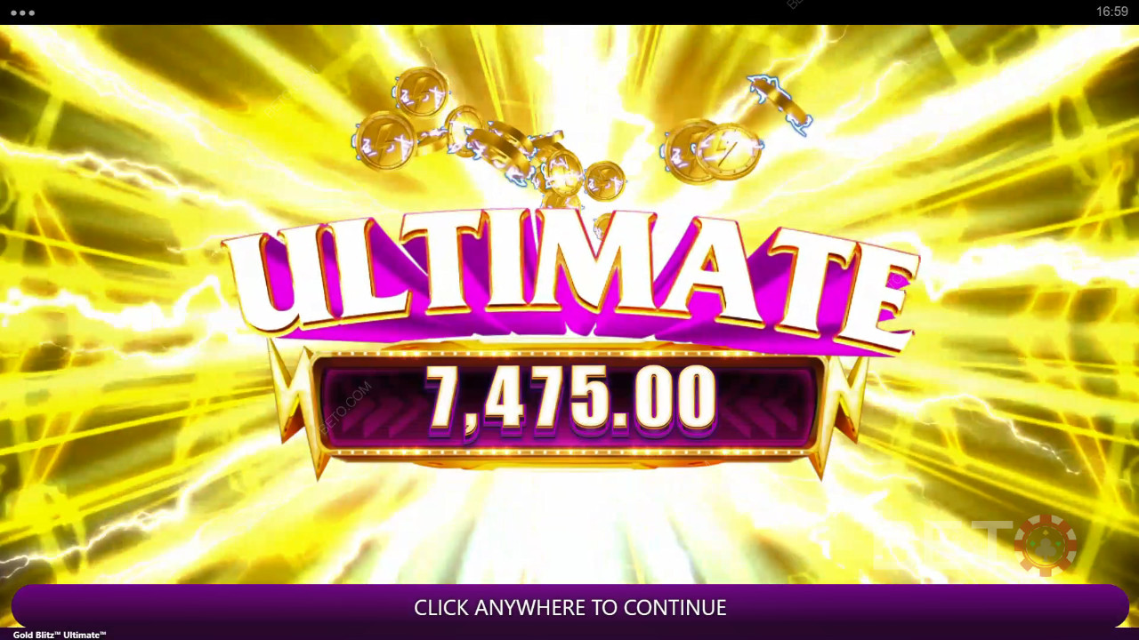 Vinn 2 500 ganger innsatsen din i Gold Blitz Ultimate spilleautomat!