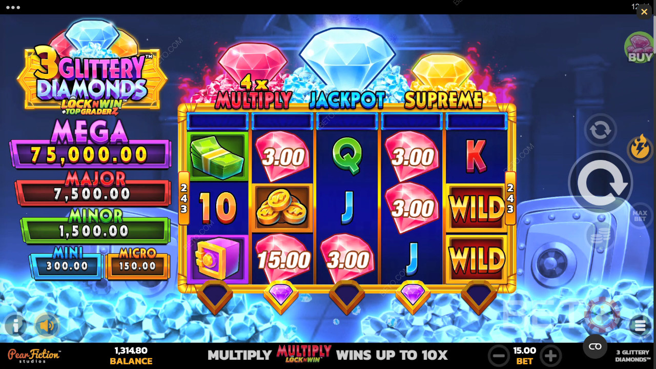 3 Glittery Diamonds Anmeldelse av BETO Slots