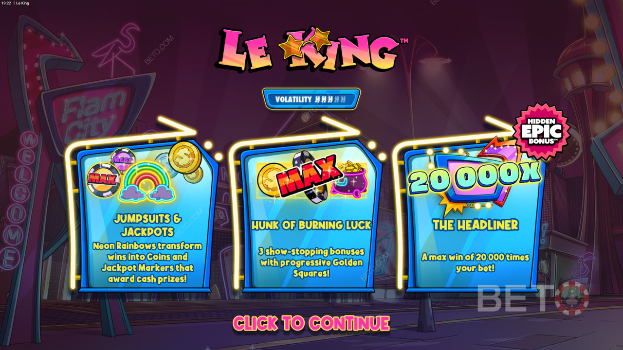 Vinn 20 000 ganger innsatsen din i Le King spilleautomat på nett!