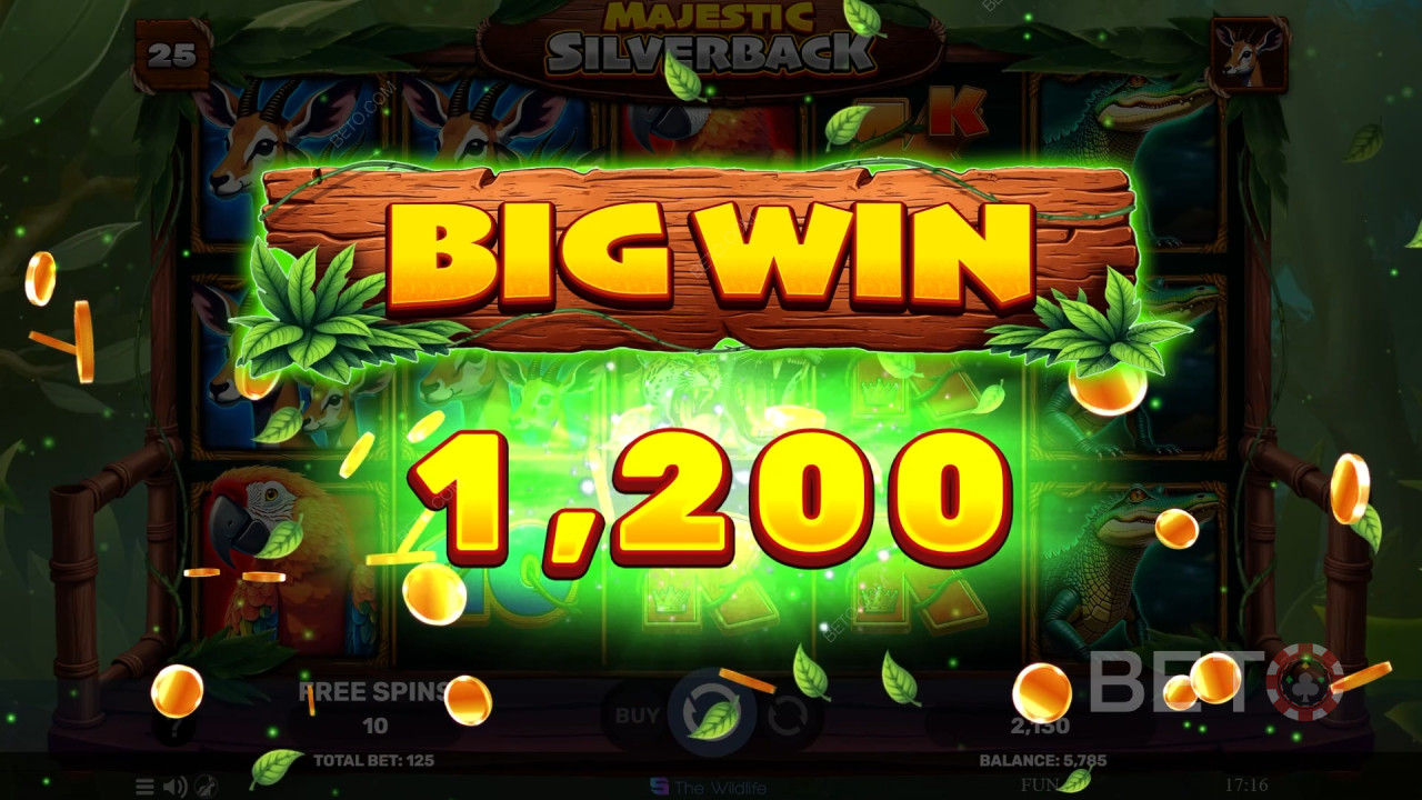 Vinn 500x innsatsen din i Majestic Silverback spilleautomat på nett!