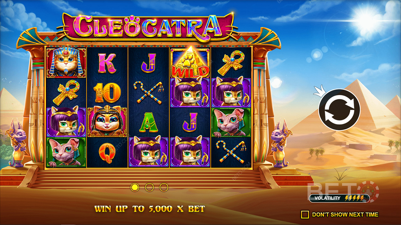Vinn opptil 5,000 ganger innsatsen din i Cleocatra online spilleautomat