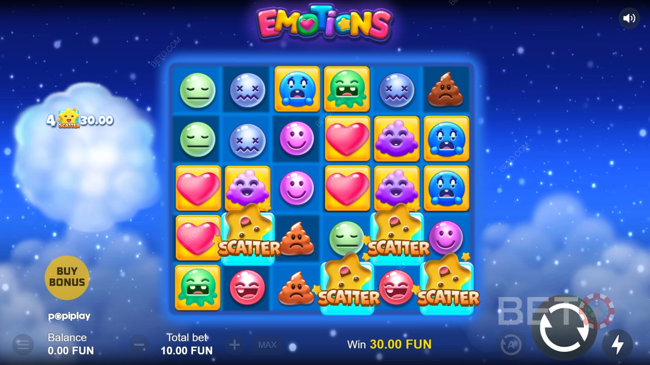 Bonusfunksjoner forklart i Emotions av Popiplay