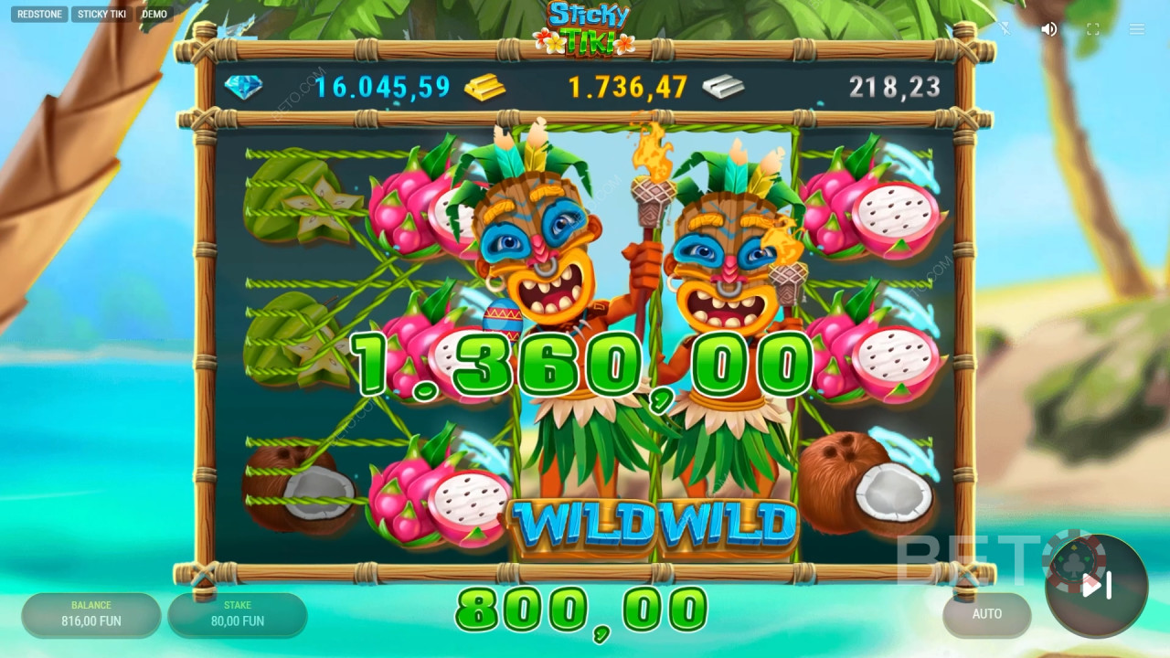 Vinn 10 000 ganger innsatsen din i Sticky Tiki-spilleautomaten!