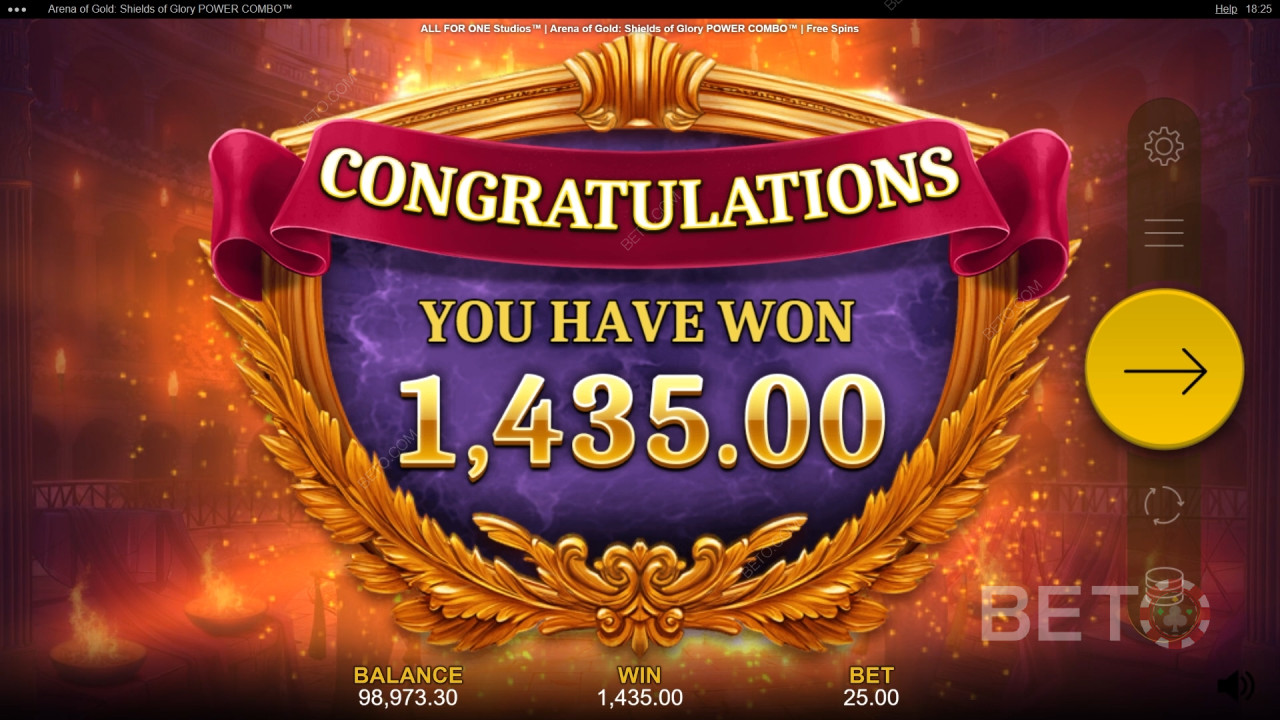 Vinn 10 000 ganger innsatsen din i Arena of Gold: Shields of Glory Power Combo Video Slot!