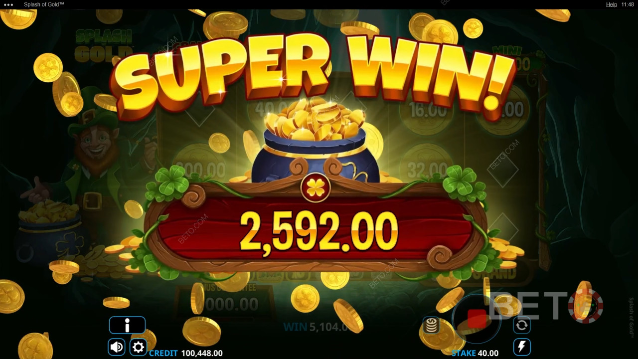 Vinn 6000 ganger innsatsen din i spilleautomaten Splash of Gold på nett!