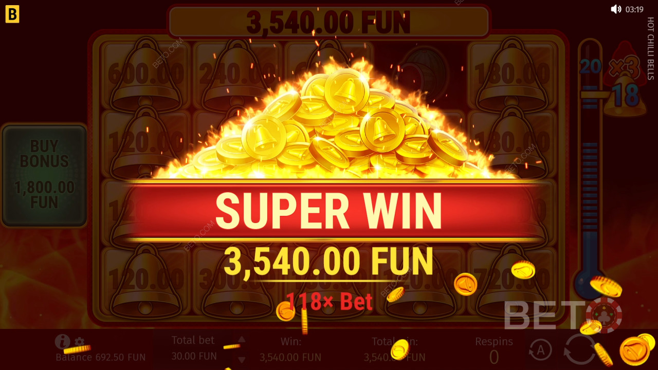 Vinn 5000 ganger innsatsen din i Hot Chilli Bells spilleautomat på nett!