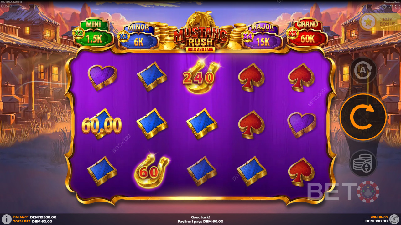 Bonusfunksjoner forklart i Mustang Rush av Mancala Gaming