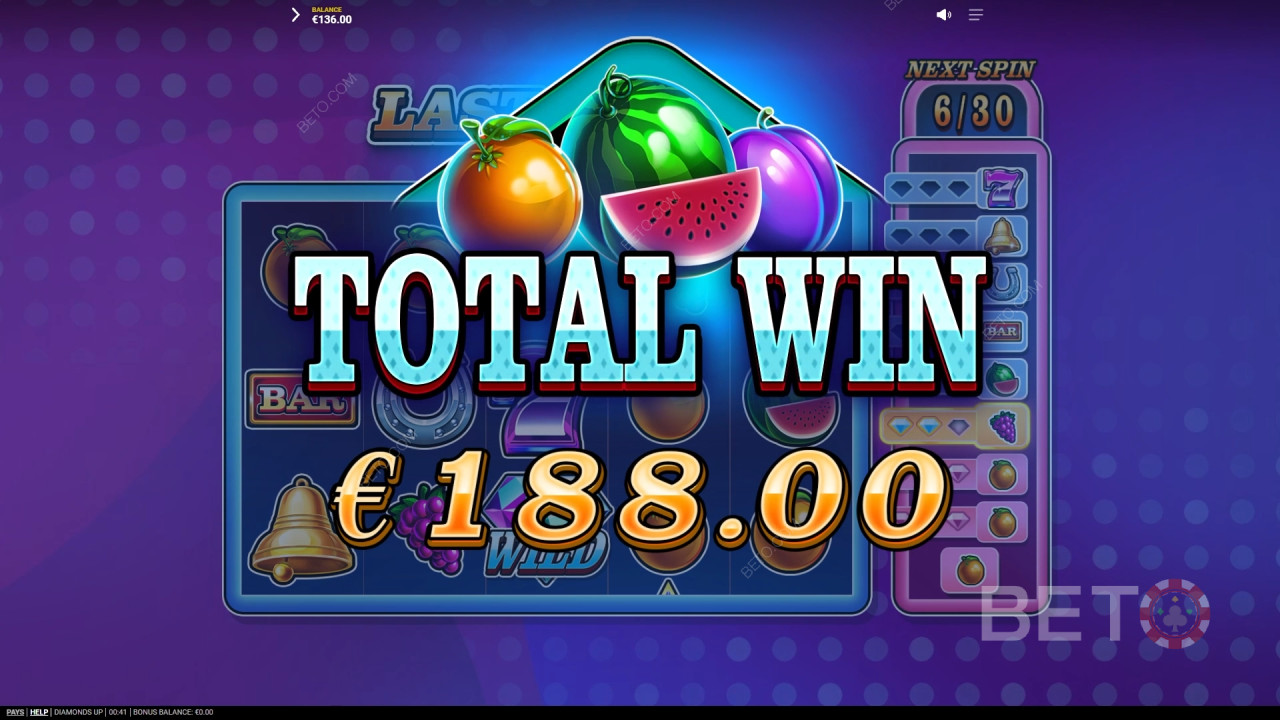 Vinn 20 000 ganger innsatsen din i Diamonds Up Video Slot!