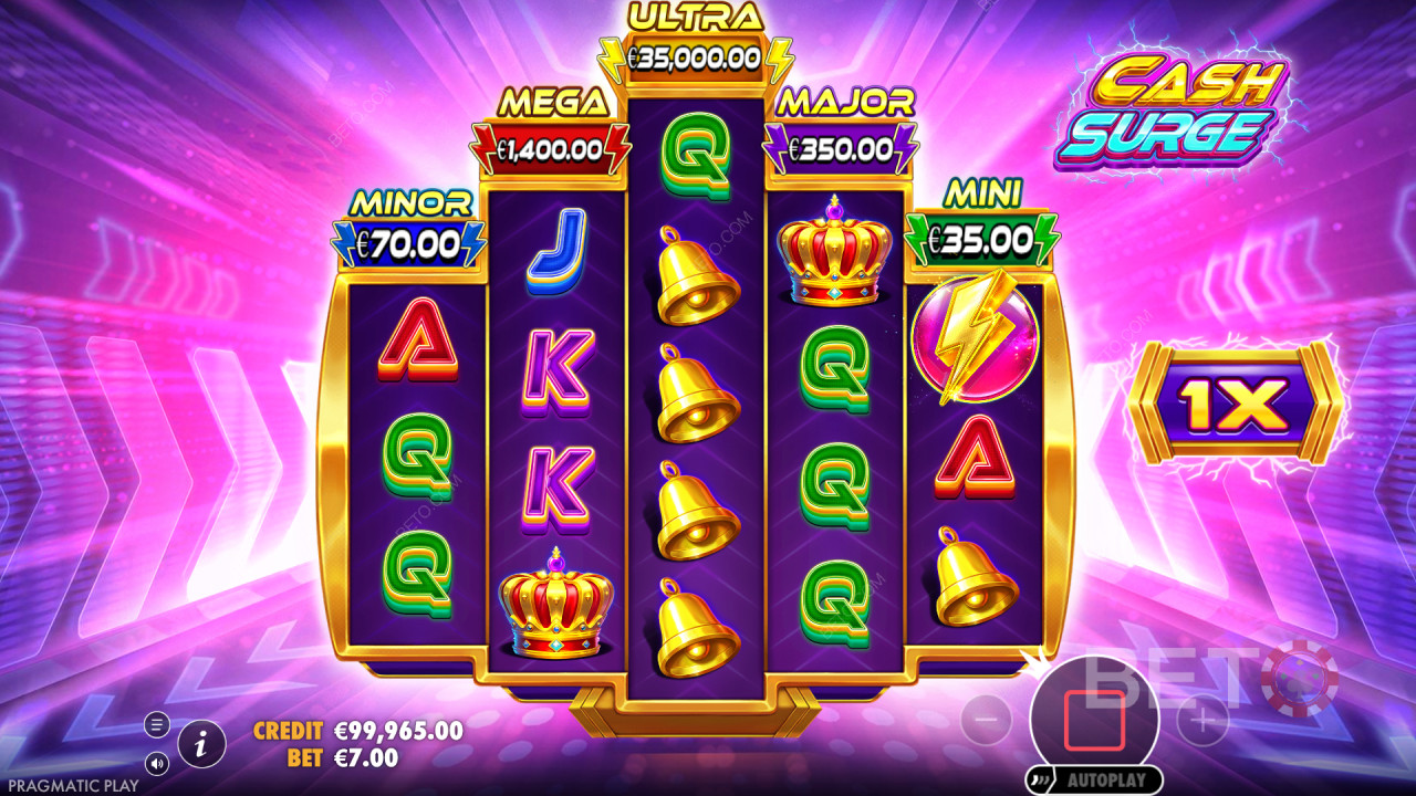 Vinn 5000 ganger innsatsen din i Cash Surge-spilleautomaten!