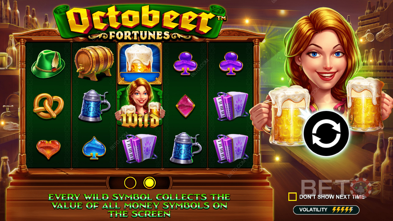 Wild-symboler samler verdier av pengesymboler i Octobeer Fortunes online spilleautomat