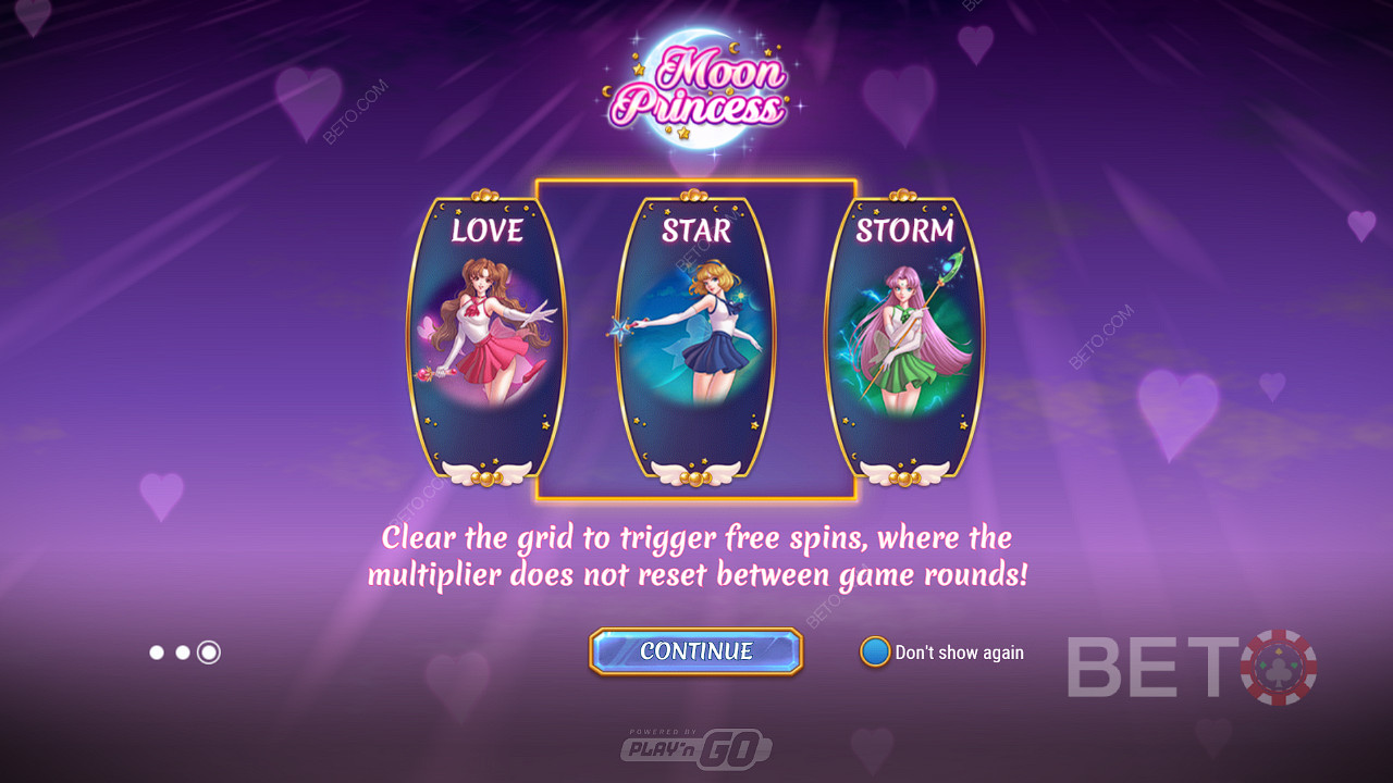 Velg hvilken type gratisspinn du vil ha i Moon Princess-spilleautomaten