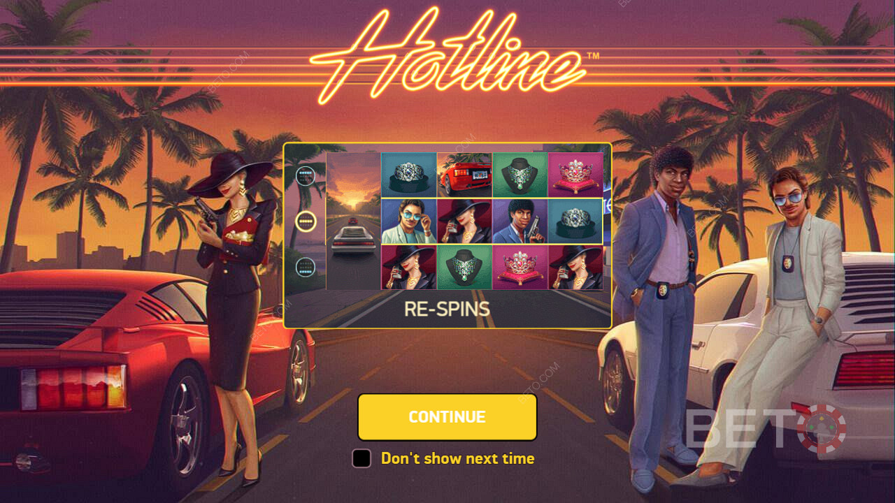 Re-spins gjør det enkelt å vinne gevinster i Hotline-spilleautomaten.