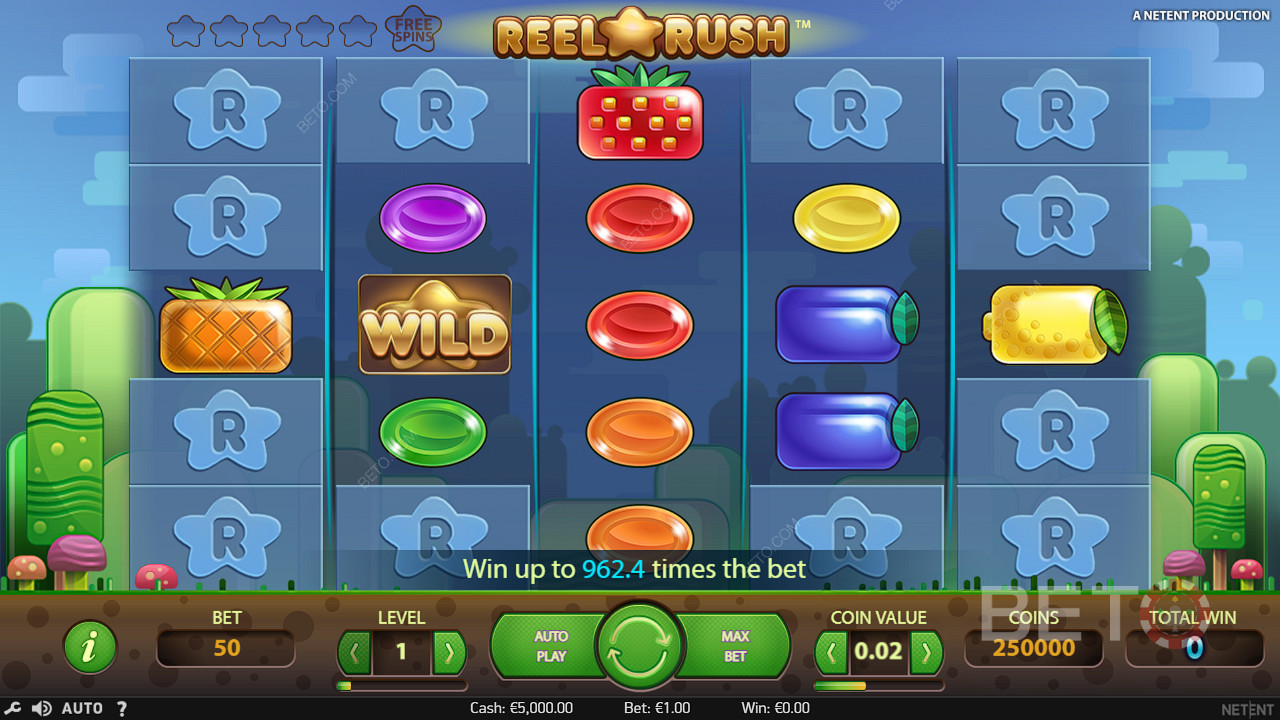 Wild-symboler ser ofte ut til å bidra til å skape gevinster i spilleautomaten Reel Rush
