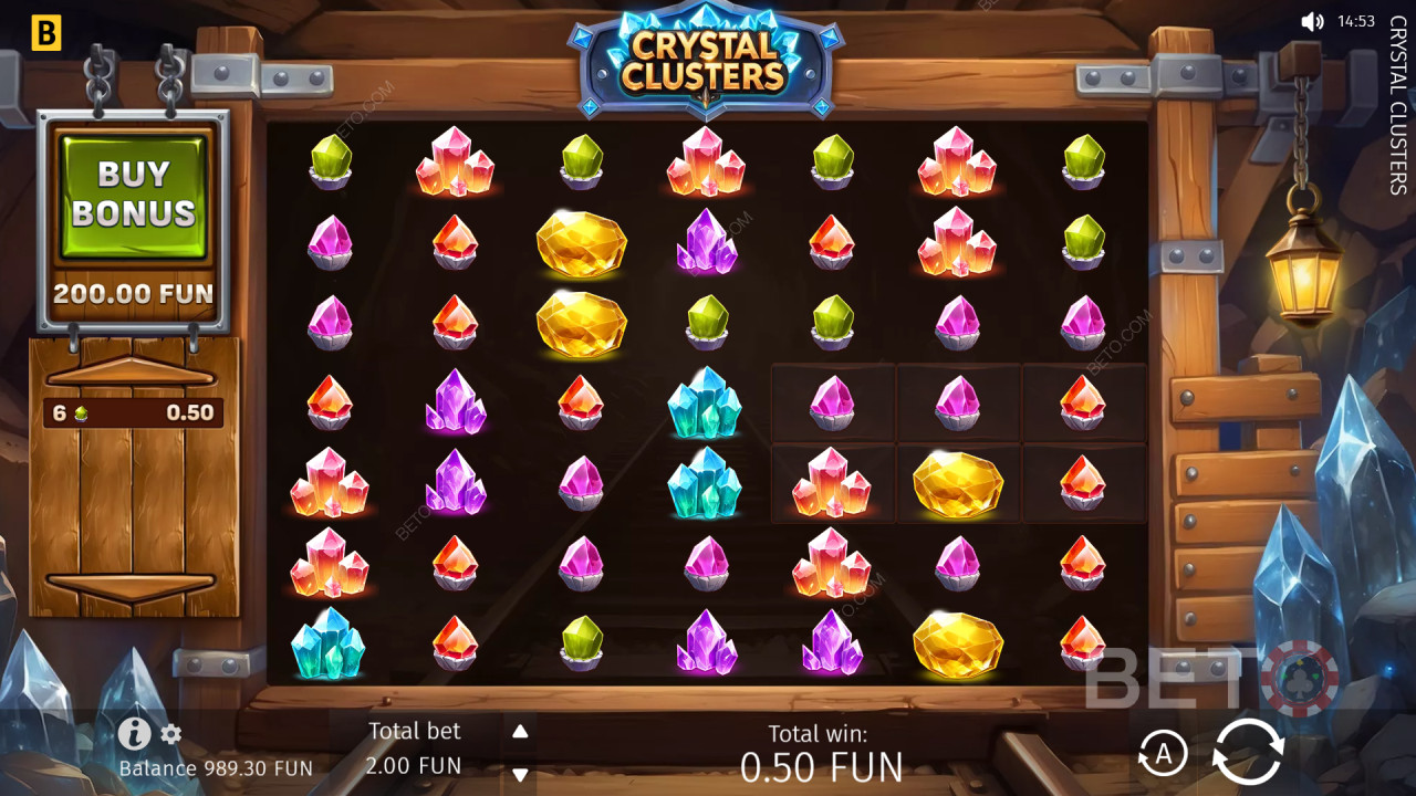 Bonusfunksjonene i «Crystal Clusters» fra BGaming forklares