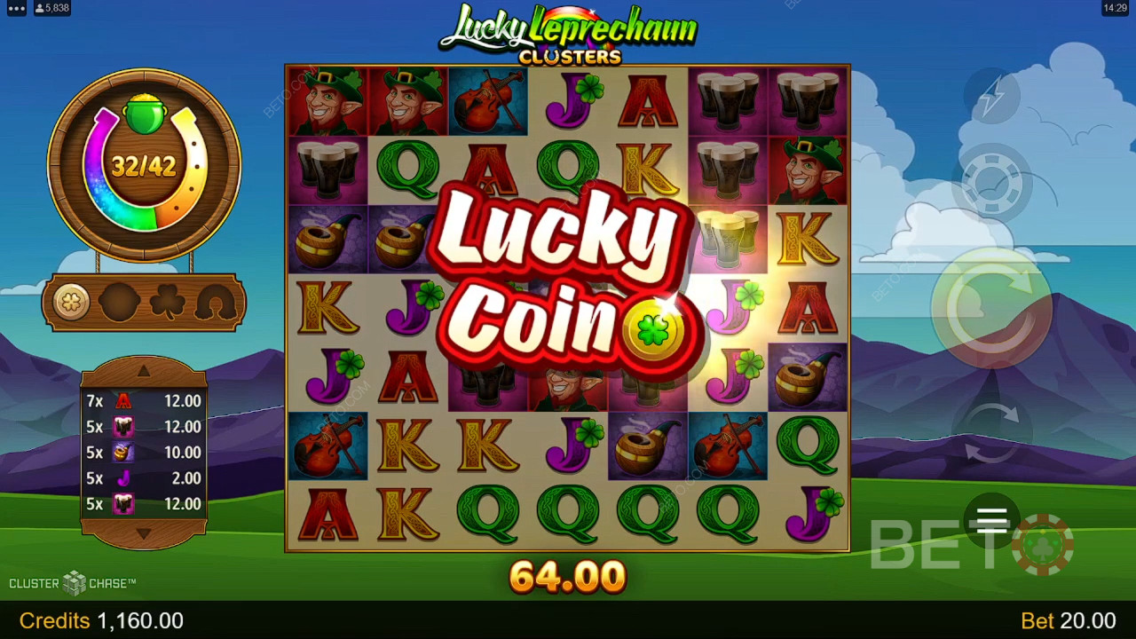 Vinn 4 600 ganger innsatsen din i Lucky Leprechaun Clusters Video Slot!