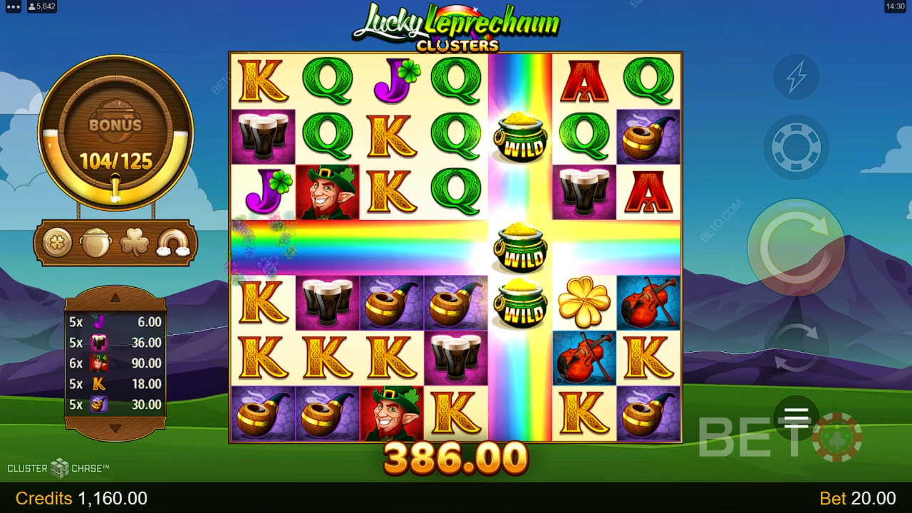 Bonusfunksjoner forklart i Lucky Leprechaun Clusters av Microgaming