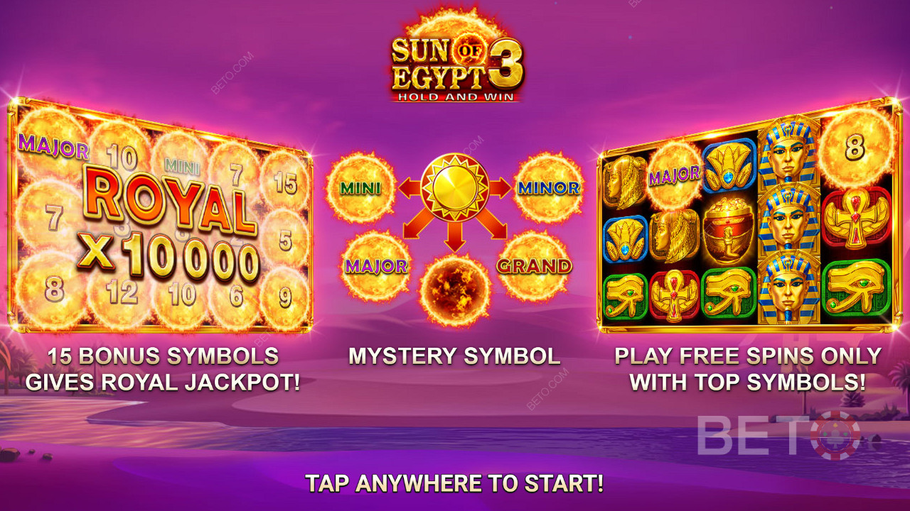 Vinn 10 000 ganger innsatsen din i Sun of Egypt 3 spilleautomat på nett!