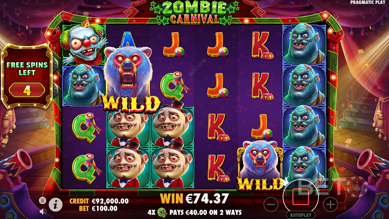 Nyt Sticky Wilds i gratisspinn i spilleautomaten Zombie Carnival online