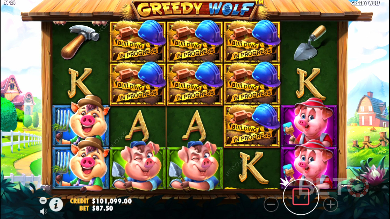 6 eller flere Scatter-symboler utløser gratisspinn i spilleautomaten Greedy Wolf.