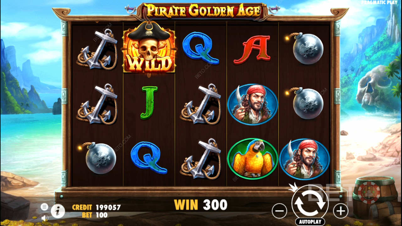 Selv de vanlige gevinstsymbolene kan gi store utbetalinger i spilleautomaten Pirate Golden Age.