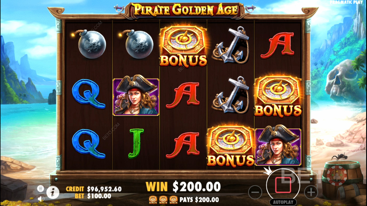 3 eller flere bonussymboler gir gratisspinn i bonusrunden.