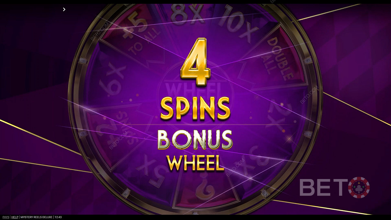 Vinn opptil 15 spinn på bonushjulet ved å lande Wheel Deluxe-symboler.