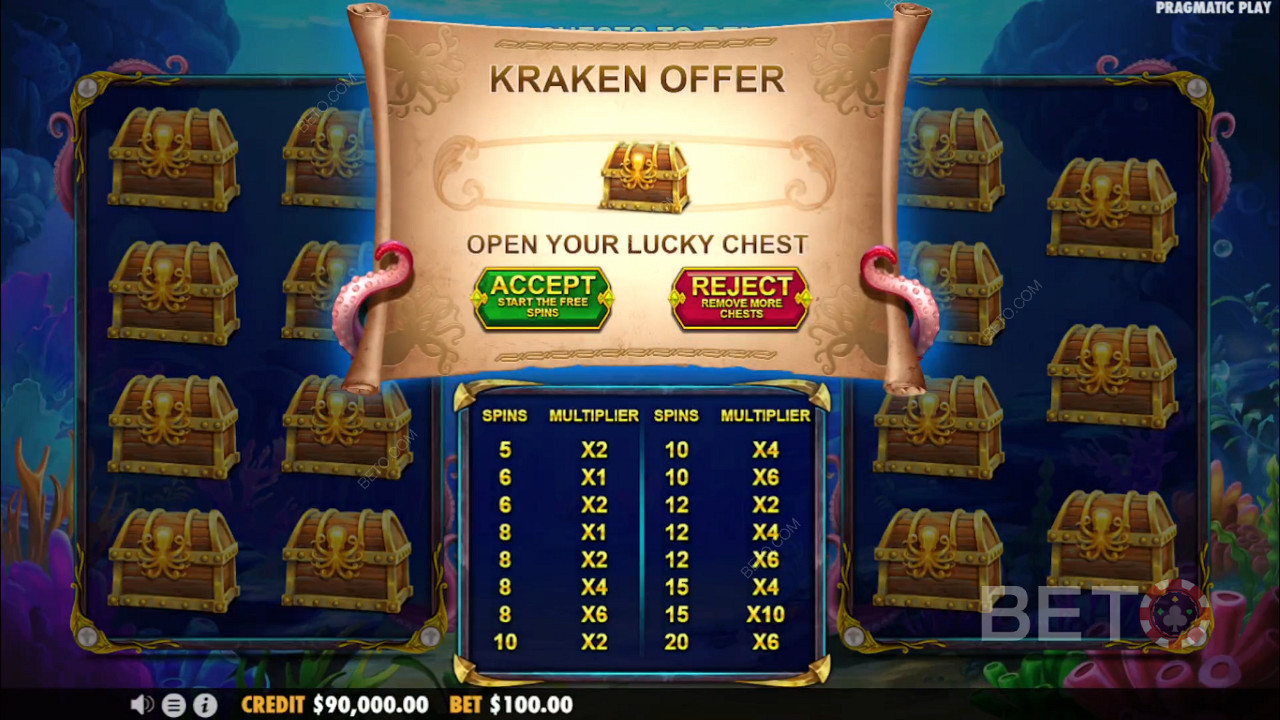 Ta imot tilbudet eller prøv lykken i minispillet i spilleautomaten Release the Kraken 2.