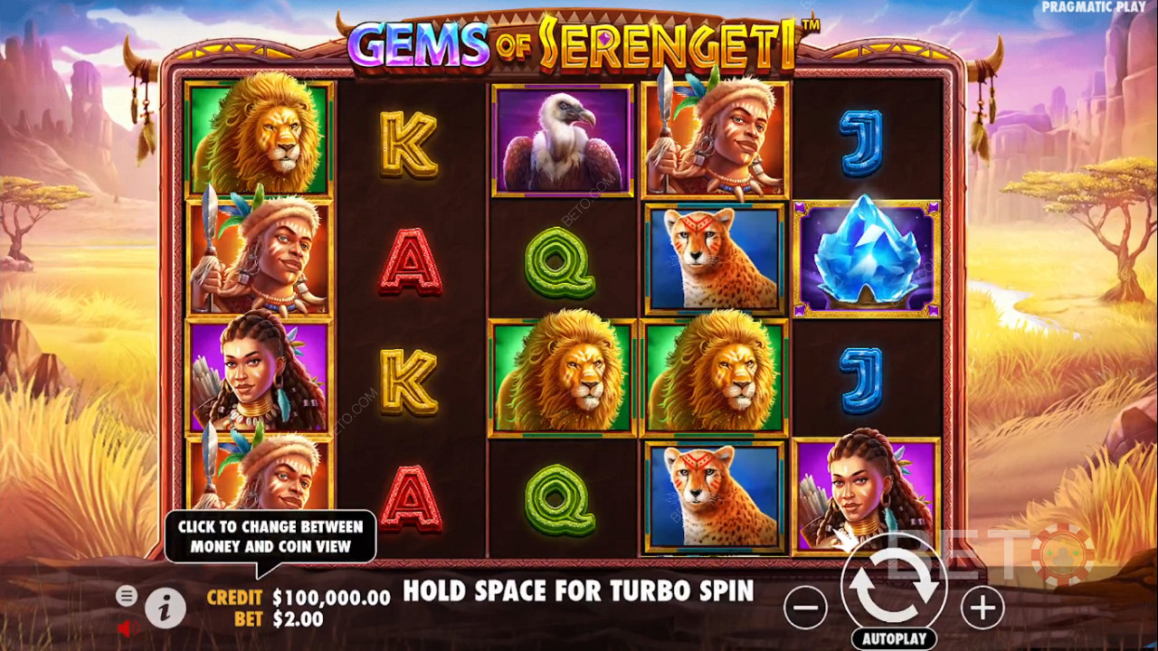 Nyt de nyeste bonusene og det morsomme temaet i spilleautomaten Gems of Serengeti.