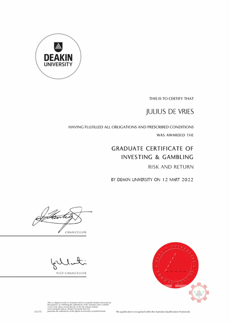Julius de Vries - sertifisert ved Deakin University