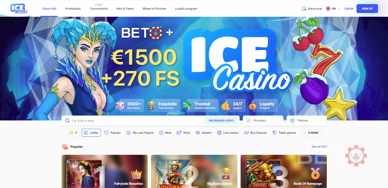 ICE Casino-nettstedets navigasjon og grensesnitt er brukervennlig