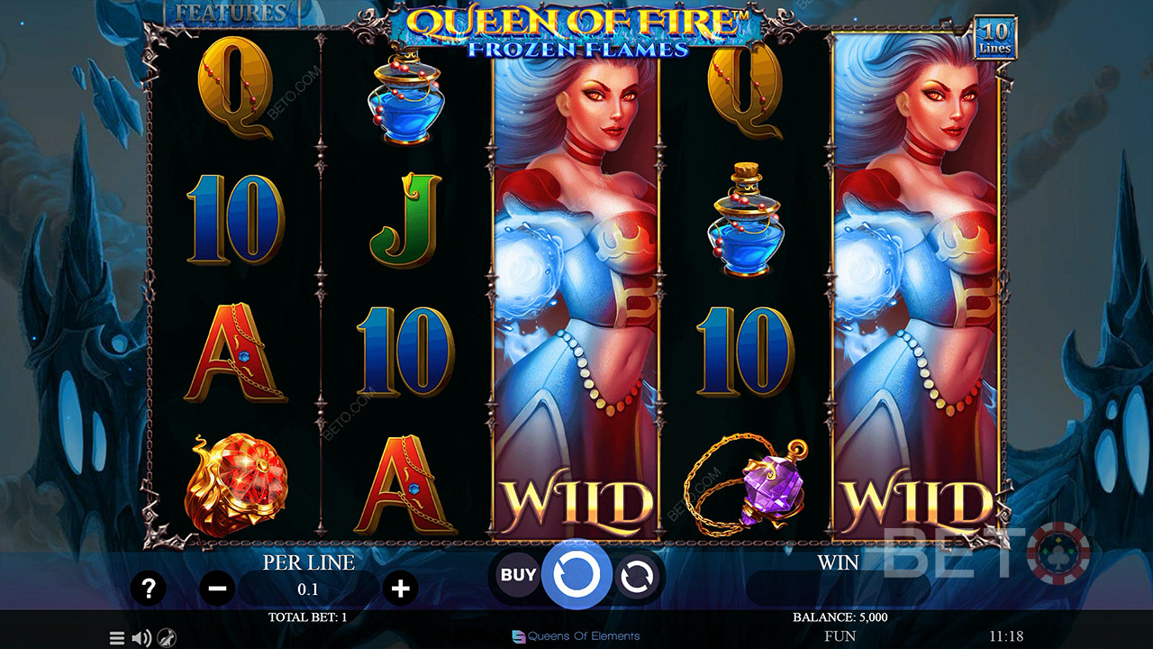 Få glede av Expanding Wilds i hovedspillet i spilleautomaten Queen of Fire - Frozen Flames