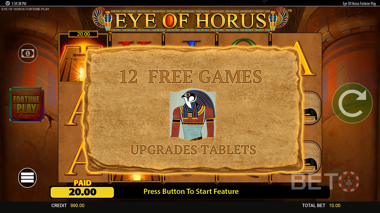 Bonusfunksjoner forklart i Eye of Horus Fortune Play by Blueprint